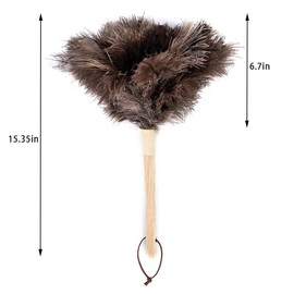 YF-ANEN Dust Artifact Ostrich Feather Duster, Feather Duster Fluffy Natural Ostrich Feather with Wooden Handle and Eco-Friendly Reusable Ostrich Feather Duster Cleaning Supplies, Brown
