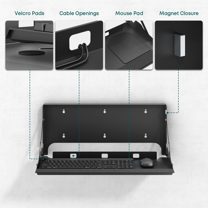 Flip Down Wall Mount Keyboard Tray, 24 Inch Keyboard Holder