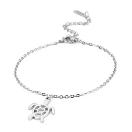 TEAMER Stainless Steel Ankle Bracelet with Sea Turtle Adjustable Lucky Turtle Anklet Cute Boho Summer Beach Waterproof Foot Jewelry for Women, Stainless Steel