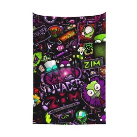 Invader Zim Anime Zim Flannel Tapestry for Adults Bedroom Living Room Decoration 30" x 40" Fluffy Peach - Color: 60*80