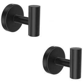stusgo 2-Pack Black Towel Hooks, Towel Hook for Bathroom Wall Mounted, Matte Black Towel Hooks for Bathroom, Stainless Steel Wall Hooks for Hanging, Brushed Black Bathroom Hooks for Towels