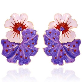 Aksod Large Flower Earrings Studs Dangle Purple Enamel Statement Earrings Big Exaggerated Floral Earrings Jewelry for Women (Purple)