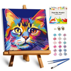 TOCARE Framed Paint by Numbers Kit for Adults, Cat Paint by Numbers With Frame,Simple Oil Cat Paint by Number Framed for Adults Beginner Animals(10x10 Inch, without Easel)