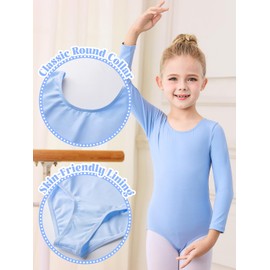 boruizhen Ballet Clothing Girls Leotard Kids Leotard Puff Sleeve Ballet Leotard for Girls 3-12 Years, Long-sleeved blue