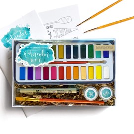 Wildflower Art Studio DIY Watercolor Kit - Learn to Paint: Includes Instructions & Supplies • Award-Winning Watercolor Class in a Box for Beginners • Gift Set for Kids, Adults, Teens