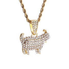 ALRNBY Goat Necklace for Women Trendy Silver Sparkly CZ Cute Pretty Necklaces for Men Gold Gifts Rope Chain Necklace (Gold)