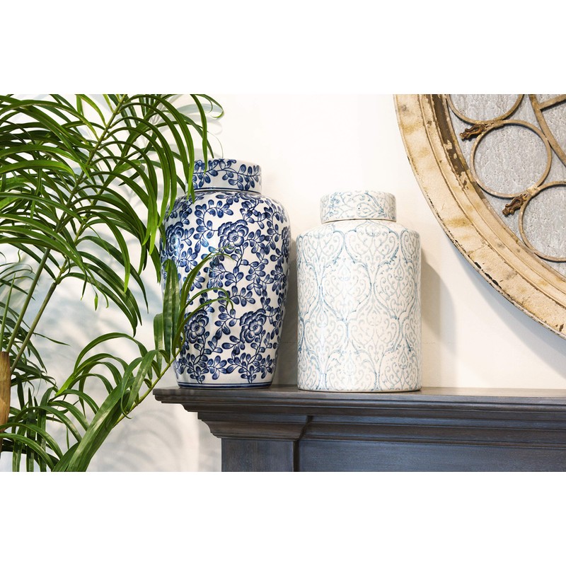 Blue & White Decorative Ginger Jar with Lid