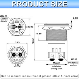 DAOKAI LED Buzzer Alarm DC 12V 22mm Red LED Indicator Light Stainless Steel Waterproof Flash Alarm Sounder High precision for Electrical Control Panel, DIY Project -2Pcs