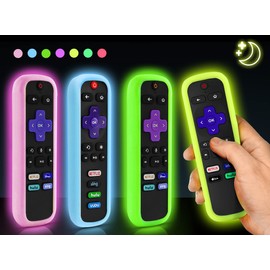 （4 Pack） ONEBOM Cover for Roku Remote, Cover for Hisense/TCL Roku TV Steaming Stick/Express Universal Replacement Controller Silicone Sleeve Skin Glow in The Dark （Green Pink Blue Yellow）
