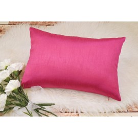 Aiking Home 12x18 Inches Faux Silk Rectangular Throw Pillow Cover, Zipper Closure, Hot Pink (Set of 2)