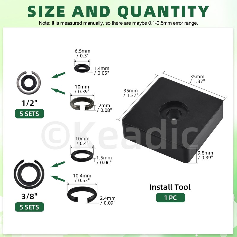 Keadic 10 Set Impact Wrench Retainer Rings with O-Ring, 1/2”