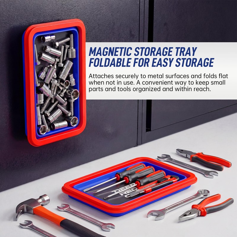 deepredcoast Collapsible Magnetic Parts Tray Set, 3 Pcs Silicone Magnetic