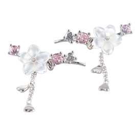 Women Flower Earrings Heart Tassels Rhinestone Decor Pure Silver Elegant Earring Pendant