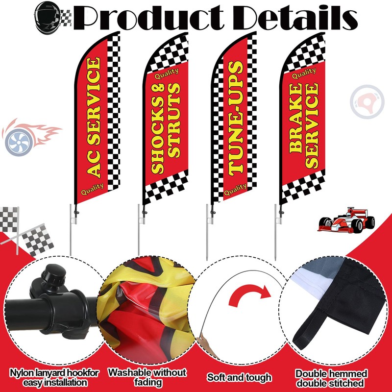 HunnmingRe 4 Set 11ft Auto Repair Shop Feather Flag Kits