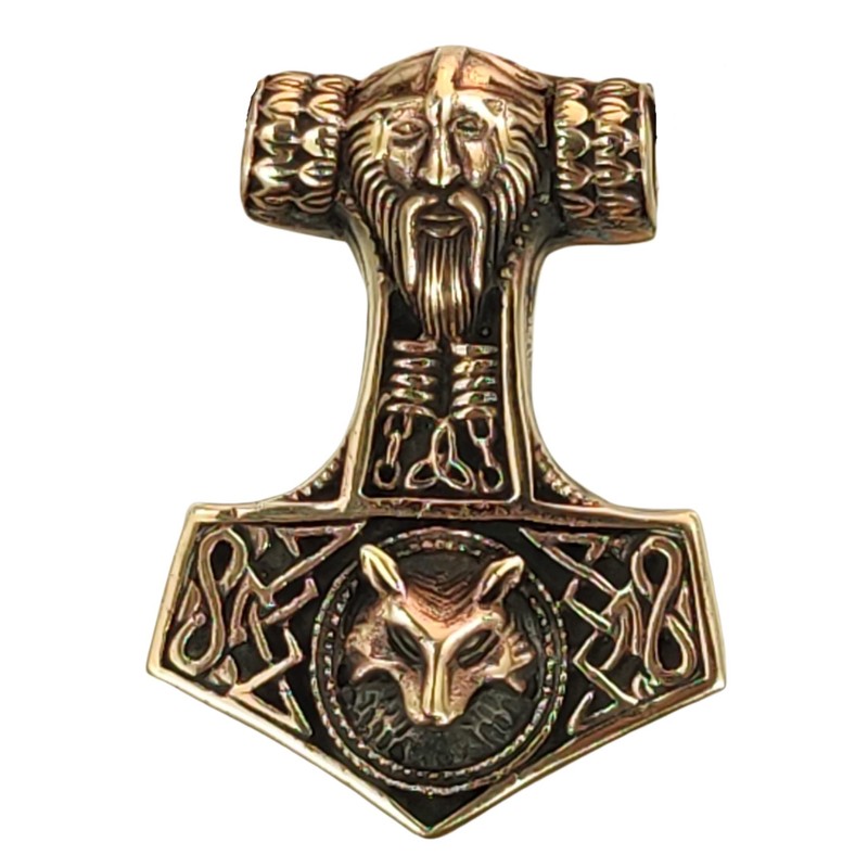 Large Thor's hammer Pendant from Bronze with Cotton ribbon