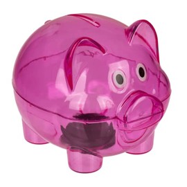 Clear Plastic Piggy Bank Original Money Box Small Size (10 x 8 x 8 cm) for Kids with Lid Lightweight and Durable Money Box (Pink)