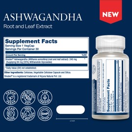 SOLARAY Ashwagandha Capsules 18X Absorption - Ashwagandha Root and Leaf Extract 240 mg - Occasional Stress Relief and Mood Support Supplement - Vegan, 60-Day Guarantee - 30 Servings, 30 VegCaps