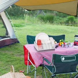 Paper Plate Organizer for Countertop, Metal Silverware Caddy with 6 Compartments for Plate, Cup, Fork, Knives, Spoon, Napkin, Paper Plate and Utensil Holder Caddy for Party, Camping, Picnic (White)