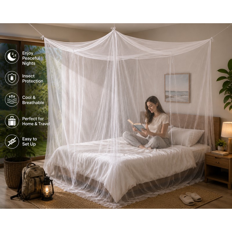 White Outdoor Camping Mosquito Net - Insect Proof, Protective, Portable