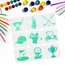 MAYJOYDIY 9-Piece Golf Stencil Set Golf Cart Caddy Golf Club Caddy Bag Golf Accessories Golf Ball Stencil 15 × 15 cm Washable PET Material for Painting T Shirts / Albums / Cards