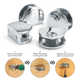 WJUAN 4 Pcs Adjustable Glass Shelf Bracket, for Wooden/Glass Shelf of 8-10mm Thickness (Semicircle)