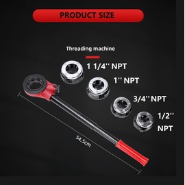Pipe Threader kit, Manual Plumber Pipe Threading Set, Ratcheting Pipe Threading Tool Set with Storage Case (4 Dies-1/2" 3/4" 1" 1-1/4")