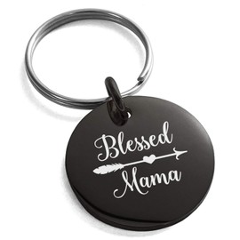 Tioneer Black Stainless Steel Blessed Mama Small Medallion Circle Charm Keychain Keyring
