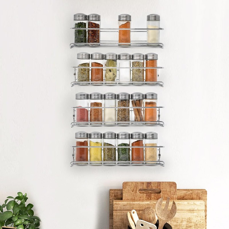 joeji's Kitchen Spice Rack Wall Shelf Metal 4 Pack Kitchen