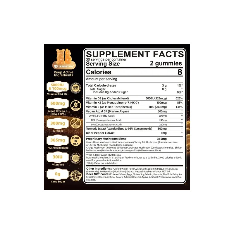 Lerinettia Gomitas Vitamina D3 5000 Ui + K2 Veganas Omega