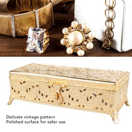Cocoarm Vintage Jewelry Box, Rectangle Vintage Metal Jewelry Box Trinket Present Box for Girl Women Necklace Earrings Rings (Gold)
