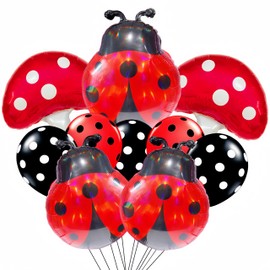 10Pcs Ladybug Party Balloons for ladybug 1st Birthday Party/Cute Ladybug Balloons Mushroom Ladybird Ladybeetle Decor/Red Black Spotty Decorations for Ladybug Party Boys Girls Bug Jungle Theme Birthday