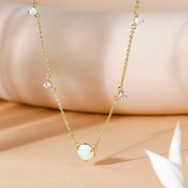 Mameloly 14K Gold Plated Station Necklaces for Women Dainty Tiny CZ Opal Necklace Pendant for Her