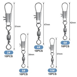 YUFETY 50 Pcs Fishing Swivels Sea Fishing Swivels and Clips Safety Snap Swivels Fishing Tackle Rolling Swivels for Quick Change Swivels Fishing Hooks to Line Connectors(2# 4# 6# 8# 10#)