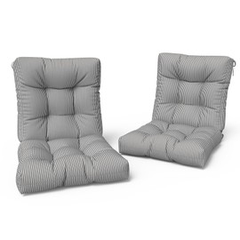 LVTXIII Outdoor Tufted Low Back Cushions, Solid Fluffy Seat and Back Chair Cushion with Ties, Patio Replacement Rocking Chair Cushion for Outdoor Furniture Use, 21 W x 21D, 2 Pack, Strip Grey