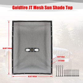 Goldfire Top Sunshade Mesh for Jeep Gladiator JT 2018-2023 4-Door Model Only Soft Sun Shade Roof Cover Rear & Front One-Piece, Jeep Gladiator JT Accessories (Black)
