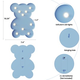 Ganrami Blue Bear Decor, Battery Powered Bear Night Light for Kids, Pink Party Decorations, Baby Night Light for Bedroom, Toddler Night Lights, Girls Room Decor