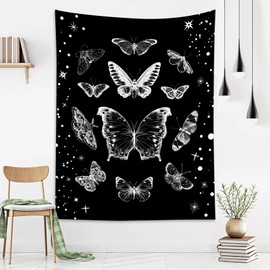 LB Butterfly Tapestry Black and White Insect Moth Tapestry Wall Hanging Blanket Goth Vertical Tapestries Black Aesthetic Tapestry for Bedroom Living Room Teen Girl College Dorm Decor, 40Wx60H inch