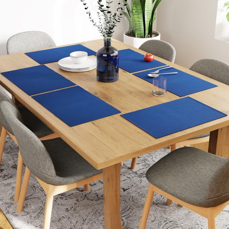 Encasa Ribbed Table Placemats (Set of 6) - Solid Blue
