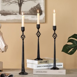 Candlestick Holders Set of 3, Black Cast Iron Candle Holders for Candlesticks, Tall Candle Stick Holder, Vintage Taper Candles Stand for Home Dinner Table Fireplace Wedding Anniversary Decoration