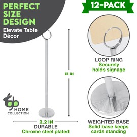 Gray Bunny Metal Table Number Holders, 12 Pack, 12 in Tall, Silver Chrome, Card Holders Tabletop Table Number Stands, Wire Clip for Restaurants Recipe Place Card Signs, Weddings, Banquets, Pictures