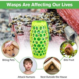 Pestvanish Wasp Trap Bee Traps Catcher,Carpenter Bee Traps Outdoor Hanging,Wasp Catcher with 4 Sticky Boards,Non-Toxic and Reusable Yellow Jacket Trap for Garden,Yard,Farm (Green,2 Pack)