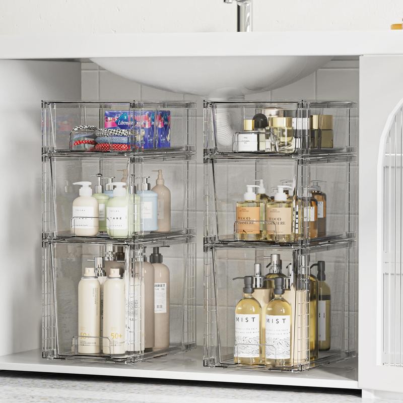 VTOPMART Transparent Clear Acrylic Large Stackable Kitchen Pantry Drawers, undersink,nursing