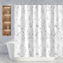 Minicoco Shower Curtains Marble Mould Proof Resistant Bathroom Curtain Shower Curtain 12 Hooks Shower Curtain Anti Mould, 180 x 180 cm (Marble)