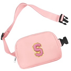 Aganmi Chenille Letter Crossbody Bags for Women Trendy, Waterproof Fanny Packs for Women Cross Body, Initial Letter Belt Bag with Multiple Inner Pockets and Adjustable Strap, Pink, 9*6.5*1.2 in(23*16.5*3 cm), S