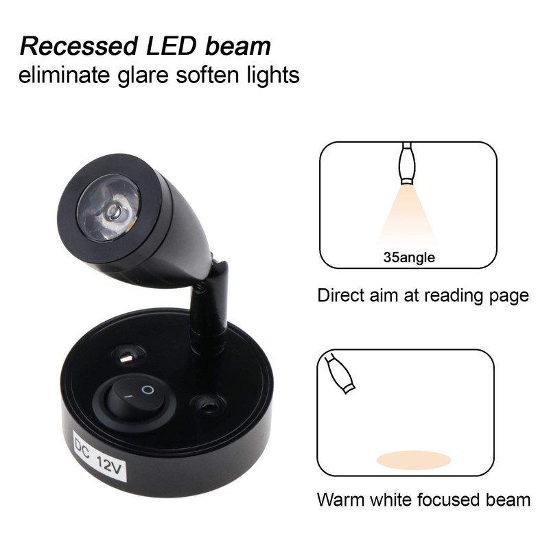 12V 3W LED Interior Spotlight Reading Light Adjustable Switch Warm
