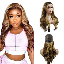Weeybay 4x4 HD Transparent Lace Front Wigs Body Wave P4/27 Highlight Ombre Honey Blonde 100% Unpprocessed Human Hair Wig Baby Hair 28 Inch