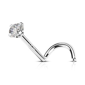 OUFER 20G Nose Piercing, 925 Silver Nose Ring, L-Shape Nose Ring, 2 mm CZ Nose Piercing, Nose Stud Nose Stud, Jewellery for Women and Men, Sterling Silver