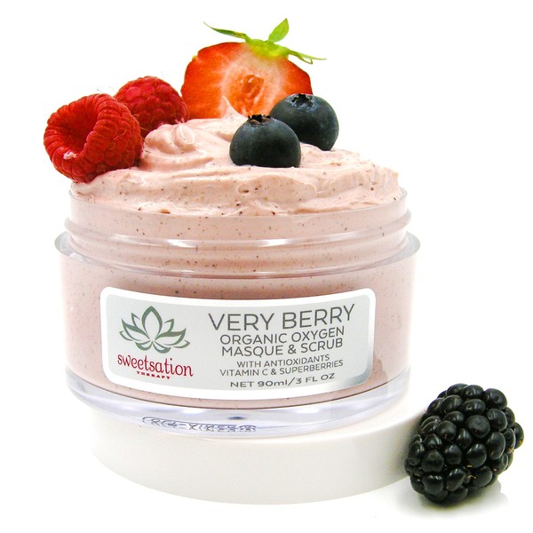 Sweetsation Therapy / YUNASENCE VERY BERRY Organic Oxygen Exfoliating Masque Mask & Scrub with Antioxidants, Vitamin C, Enzymes & Superberries, 3oz. Rejuvenating, Hydrating, Replenishing, Purifying, Pore Cleansing, Illuminating.