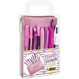 BIC 9642801 pink and purple set (1 pencil case, 2 ballpoint pens, 1 erasable gel roller, 1 pencil with eraser, 1 fine liner, 3 permanent markers, 1 mechanical pencil)