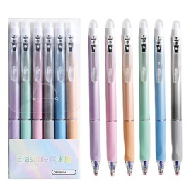 MOZXIRZ 6 Pcs Erasable Retractable Pens Erasable Gel Ink Pens Cartoon Erasable Soft Grip Pens 0.5mm Black Ink Writing Pen School Pen Office Supplies Women Girls Boys (Black Ink-Pastel)